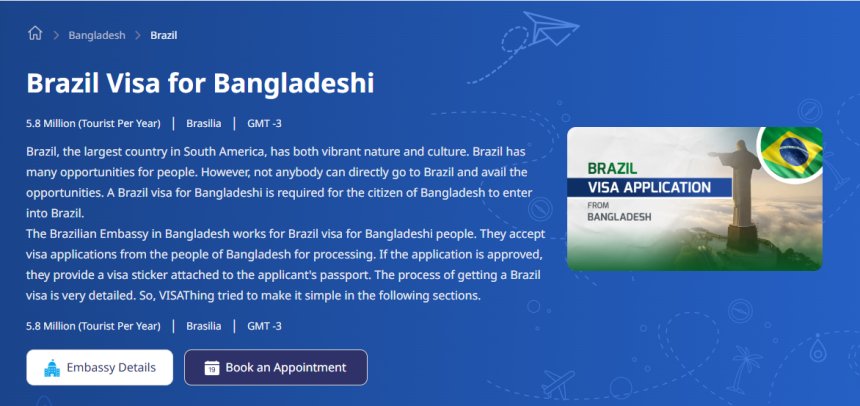 বাংলাদেশ থেকে ব্রাজিল ভিসা প্রসেসিং: নিয়ম, খরচ ও সময়সীমা ২০২৬ (Brazil Visa for Bangladeshi)